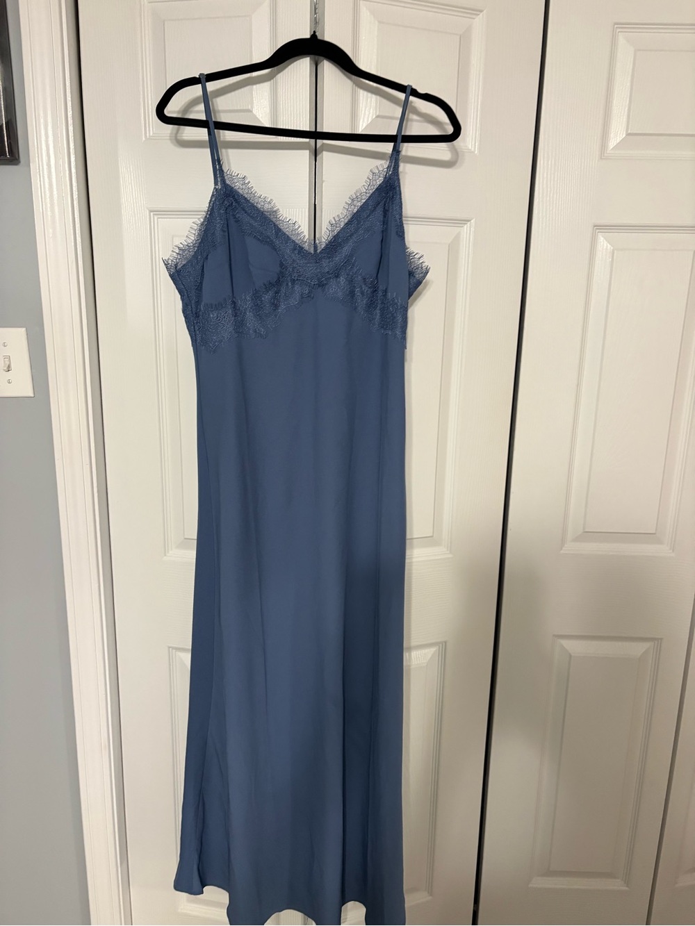 LOFT Slate Blue Lace-Trim Midi Slip Dress Size 14